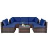 Costway6 Pieces Patio Rattan Furniture Set with Cushions and Glass Coffee Table-Navy Sale Coupon