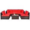 Costway6 Pieces Patio Rattan Furniture Set with Cushions and Glass Coffee Table-Red Sale Coupon