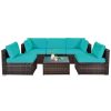 Costway6 Pieces Patio Rattan Furniture Set with Cushions and Glass Coffee Table-Turquoise Sale Coupon