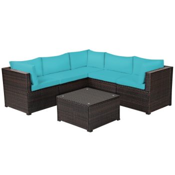 Costway6 Pieces Patio Furniture Sofa Set with Cushions for Outdoor-Turquoise Sale Coupon