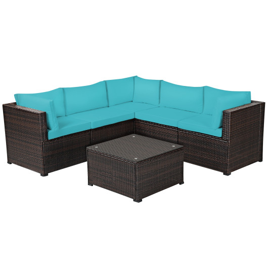 Costway6 Pieces Patio Furniture Sofa Set with Cushions for Outdoor-Turquoise Sale Coupon