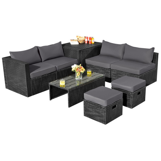 Costway8 Pieces Patio Rattan Storage Table Furniture Set-Gray Sale Coupon