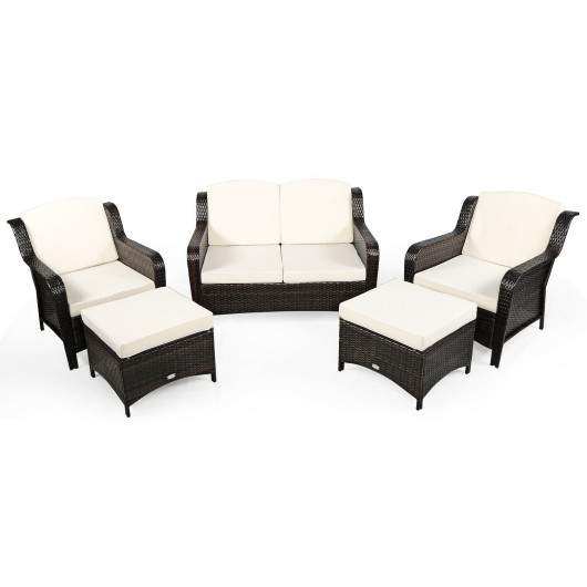 Costway5 Pieces Patio Rattan Sofa Set with Cushion and Ottoman-Off White Sale Coupon