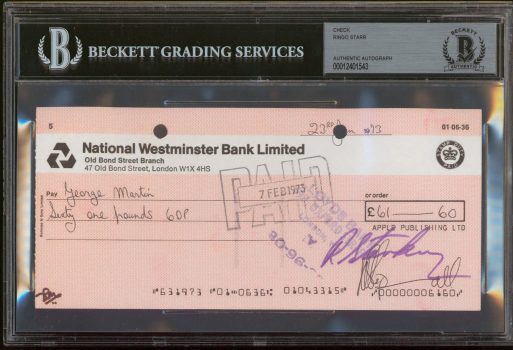 Ringo Starr The Beatles Signed 3.5×8 1973 Apple Publishing Ltd Check BAS Slabbed Sale Coupon