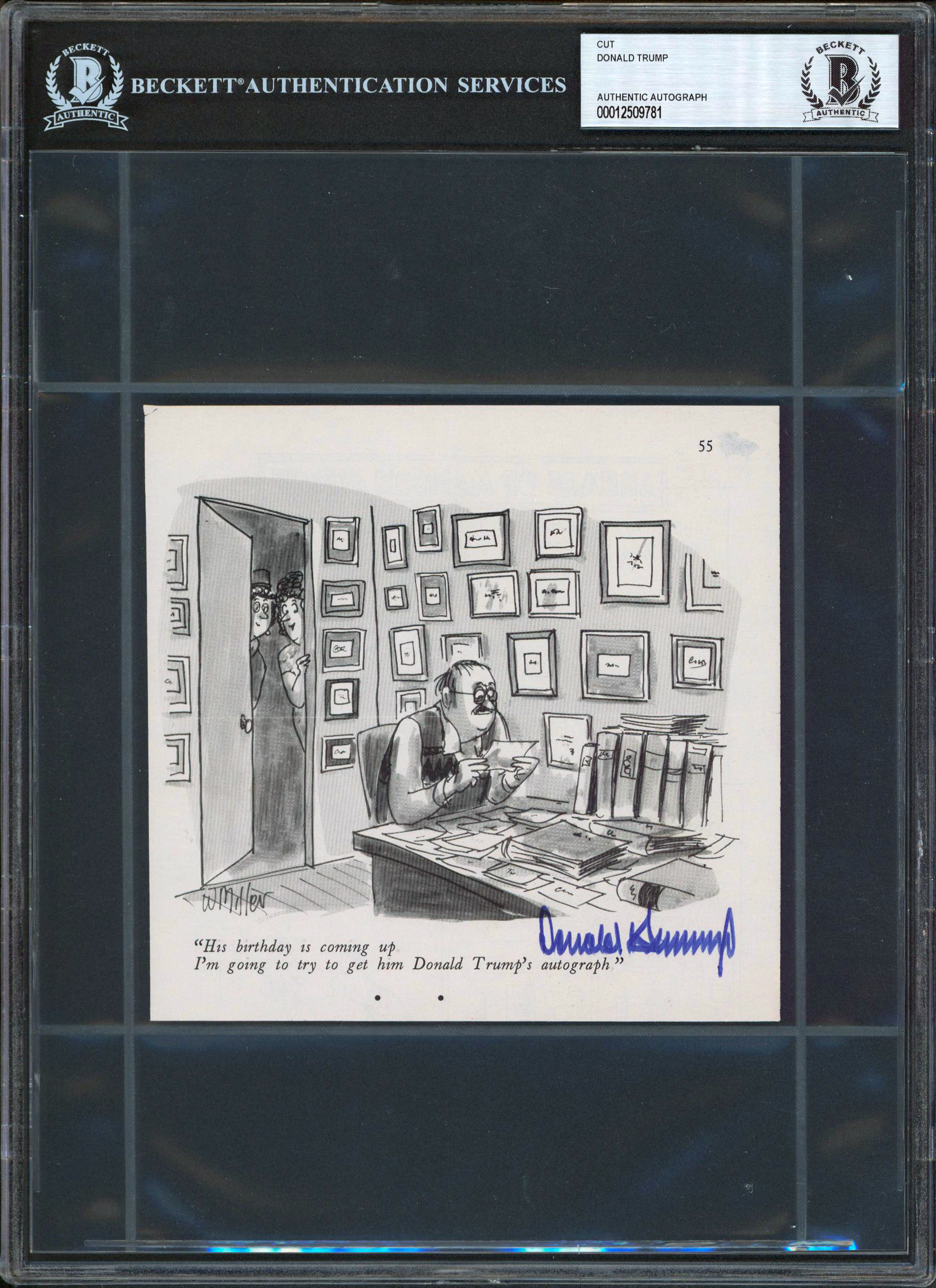 Donald J. Trump Authentic Signed 6×5.75 Political Cartoon Autographed BAS Slab Sale Coupon