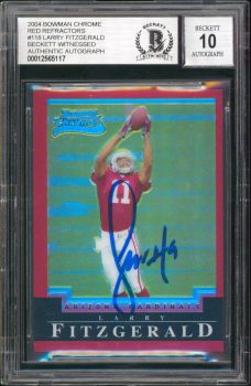 Larry Fitzgerald Signed 2004 Bowman Chrome Red Ref #118 Card Auto 10 BAS Slabbed Sale Coupon