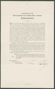 Calvin Coolidge Signed 8×13 1928 Thanksgiving Proclamation Document JSA #BB62326 Sale Coupon