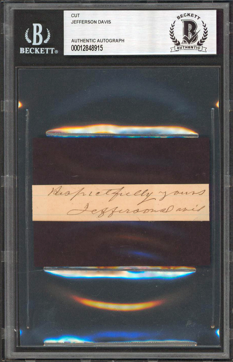 Jefferson Davis Respectfully Yours Signed .75×3.5 Cut Signature Auto 9! BAS Slab Sale Coupon