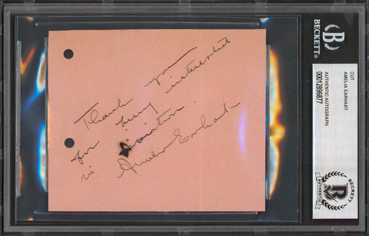 Amelia Earhart Authentic Signed 3.5×4.25 Cut Signature Autographed BAS Slabbed Sale Coupon