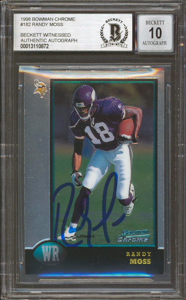 Vikings Randy Moss Signed 1998 Bowman Chrome #182 RC Card Auto 10! BAS Slabbed Sale Coupon