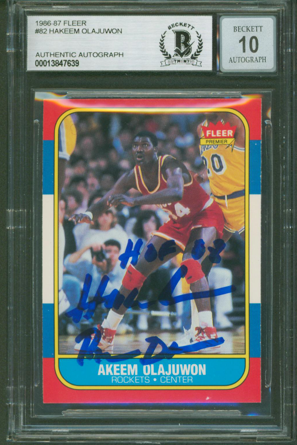 Rockets Hakeem Olajuwon “2x Insc” Signed 1986 Fleer #82 Rookie Card BAS Slabbed Sale Coupon