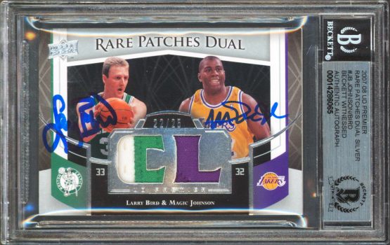 Magic Johnson & Larry Bird Signed 2007 UD Premier Patches Card Auto 10! BAS Slab Sale Coupon