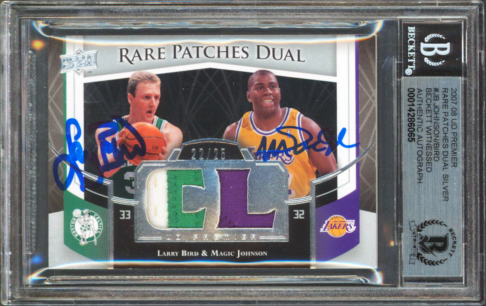 Magic Johnson & Larry Bird Signed 2007 UD Premier Patches Card Auto 10! BAS Slab Sale Coupon