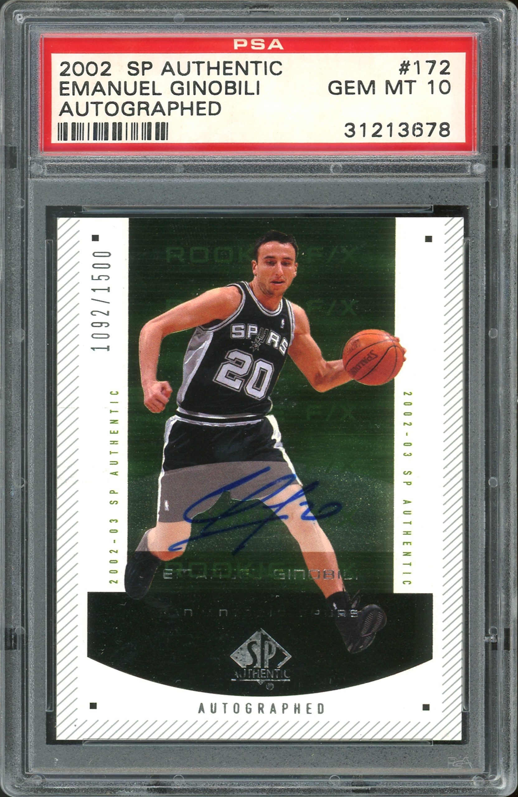 Spurs Manu Ginobili Signed 2002 SP #172 Rookie Card Graded 10! PSA/DNA Slabbed Sale Coupon