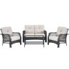 Costway4 Pieces Patio Wicker Furniture Set Loveseat Sofa Coffee Table with Cushion-Beige Sale Coupon