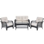 Costway4 Pieces Patio Wicker Furniture Set Loveseat Sofa Coffee Table with Cushion-Beige Sale Coupon