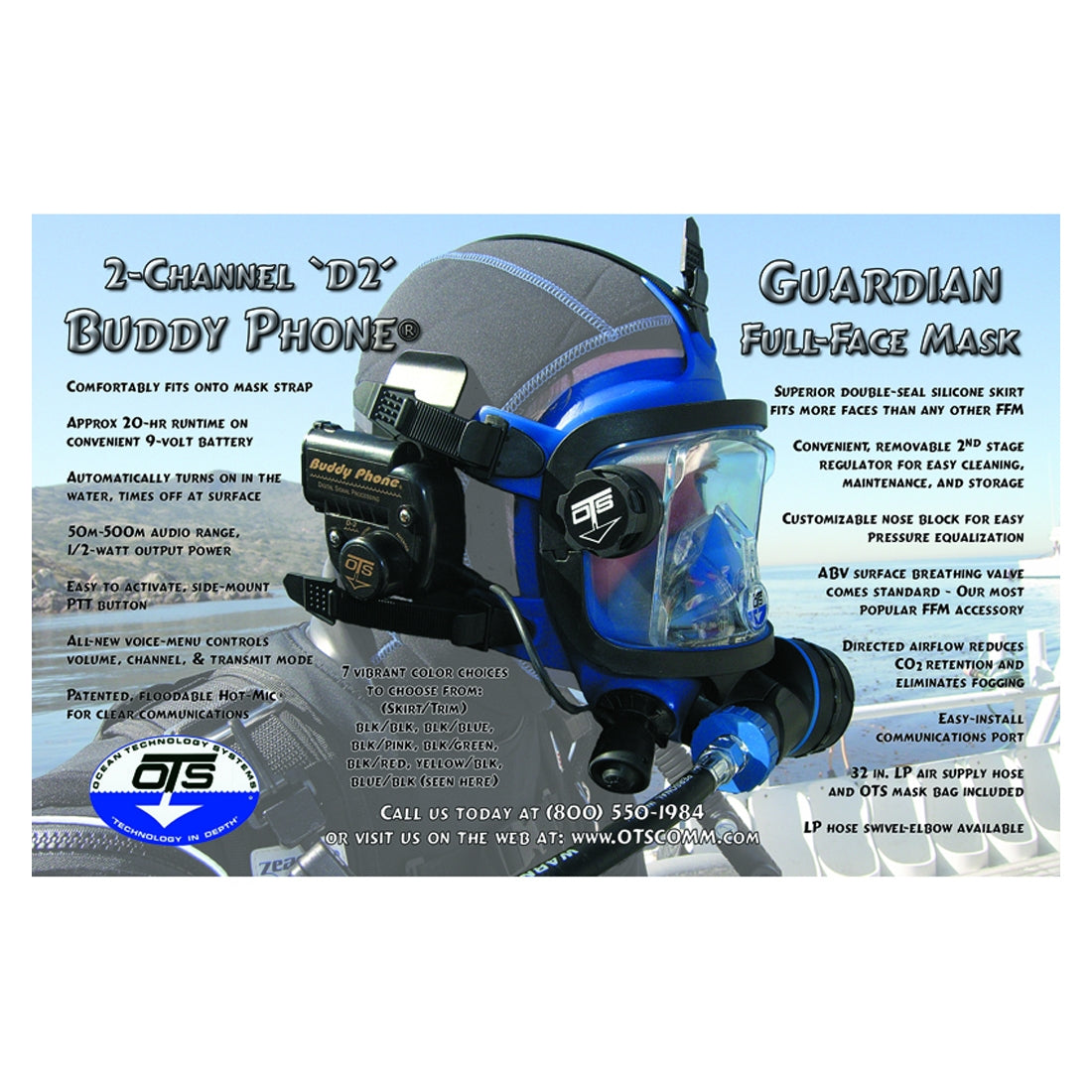 OTS Guardian Scuba Diving Mask & OTS-BUD-D2 Buddy Phone Communications Package Best Deal