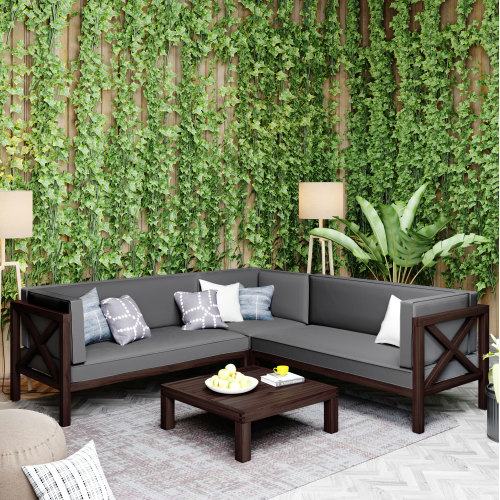 TOPMAX 4 Pieces Outdoor Wooden Furniture Set Gray Sale Coupon