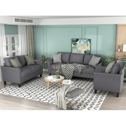 USTYLE 3 Pieces Polyester Blend Upholstered Sofa Set Gray Sale Coupon