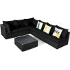 Costway7 Pieces Outdoor Sectional Wicker Patio Furniture Sofa Set with Tempered Glass Top and Softy Cushions-Black Sale Coupon